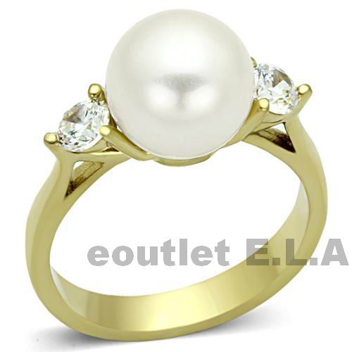 10mm SWAROVSKI FAUX PEARL SOLITAIRE GOLD STST RING-5 sizes